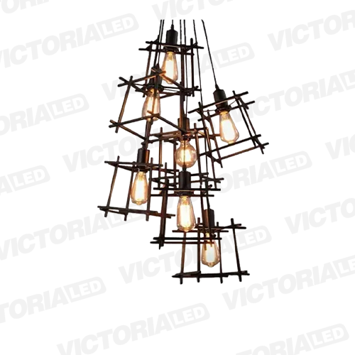 [LC-1555-NE] LAMPARA DECORATIVA DE TECHO 7*E27 METAL NEGRO