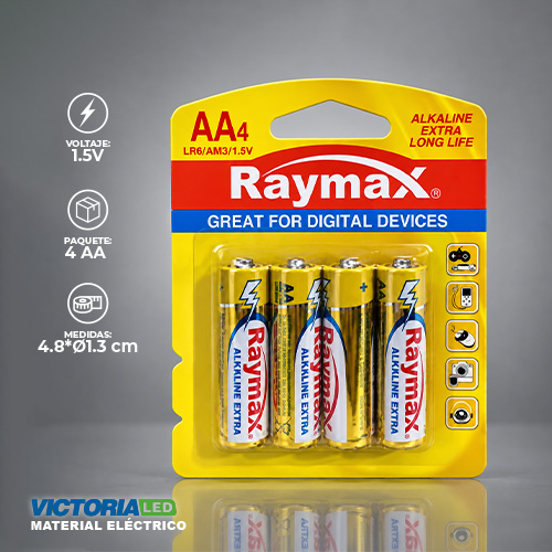 [LR6 4B] PILAS AA RAYMAX ALCALINAS 1.5V X 4 (12PZASXCAJA)