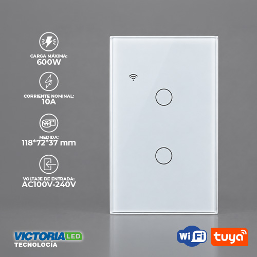 [VL-T2USB] SMART INTERRUPTOR DOBLE WIFI TUYA BLANCO 86U/C
