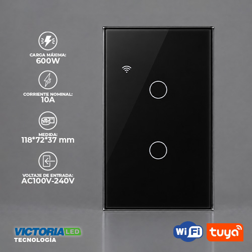 [VL-T2USN] SMART INTERRUPTOR DOBLE WIFI TUYA NEGRO 86U/C