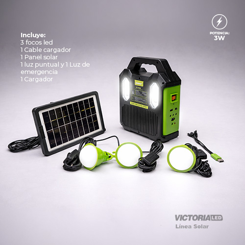 [DT-9028] KIT SOLAR PORTATIL LINTERNA/3FOCOS3W/USB