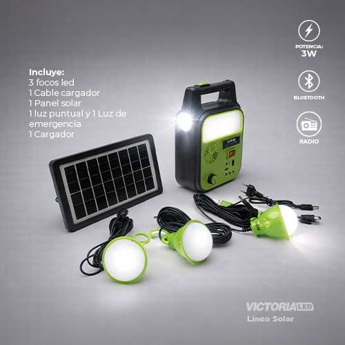 [DT-9012B] KIT SOLAR PORTATIL LINTERNA/3FOCOS3W/USB/RADIO/MP3/BLUETOOTH