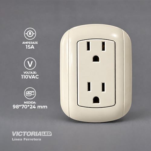 [VLTPI-15A] TOMACORRIENTE DOBLE OVALADO 15A 125/250V IVORY 10U/C