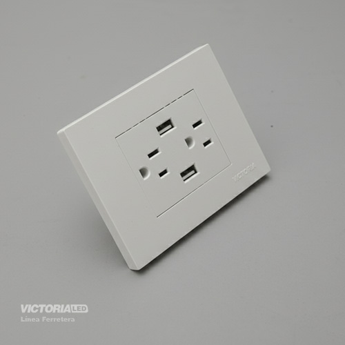 [VL-TM2+2B] TOMACORRIENTE DOBLE + USB*2 16A 125/250V PC BLANCO 5U/C