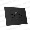 TOMACORRIENTE DOBLE + UBS*1 + TIPO C*1 16A 125/250V PC NEGRO 5U/C