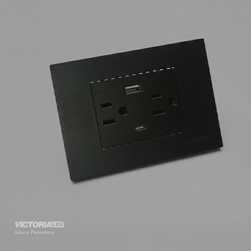 [VL-TM4N] TOMACORRIENTE DOBLE + UBS*1 + TIPO C*1 16A 125/250V PC NEGRO 5U/C