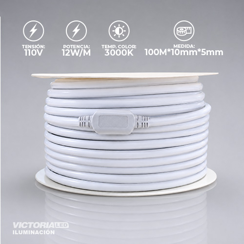 [VLMC-3K] MANGUERA LED COB 3000K 8MM AC110V 12W/M IP68 100M/ROLL