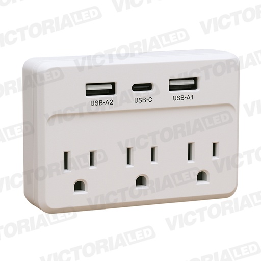 [VLAM-3P USB C] ENCHUFE  MULTIPLE 3 ENTRADAS 2USB-1C